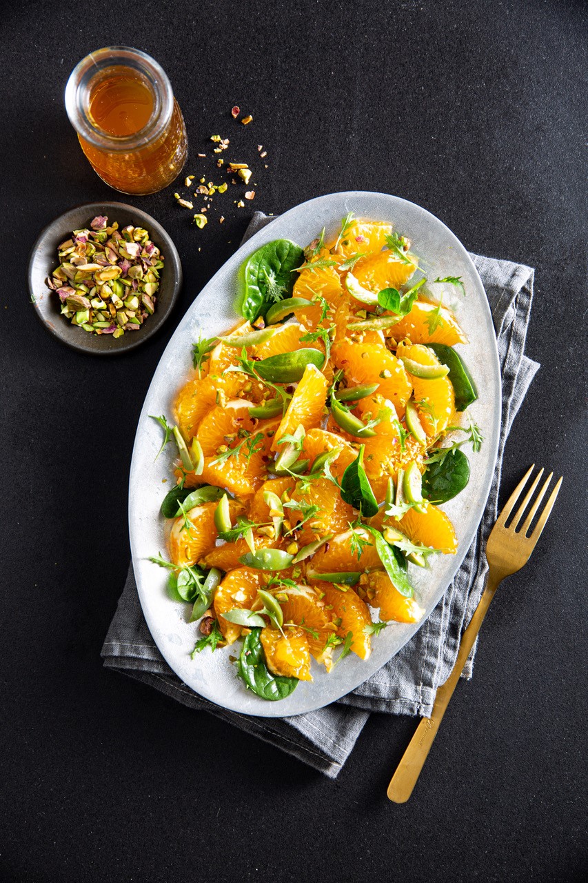 Grapefruit and green olive salad with honey vinaigrette - Twisted Citrus